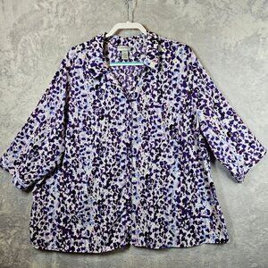 Catherines Blouse Womens 2X purple boxy polyester knit 3/4 sleeves career modest